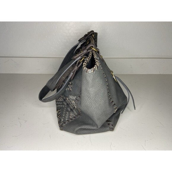 Steve Madden Gray Tote Handbag Boho Western Woven Accent Tassel Shoulder Bag - Picture 3 of 10